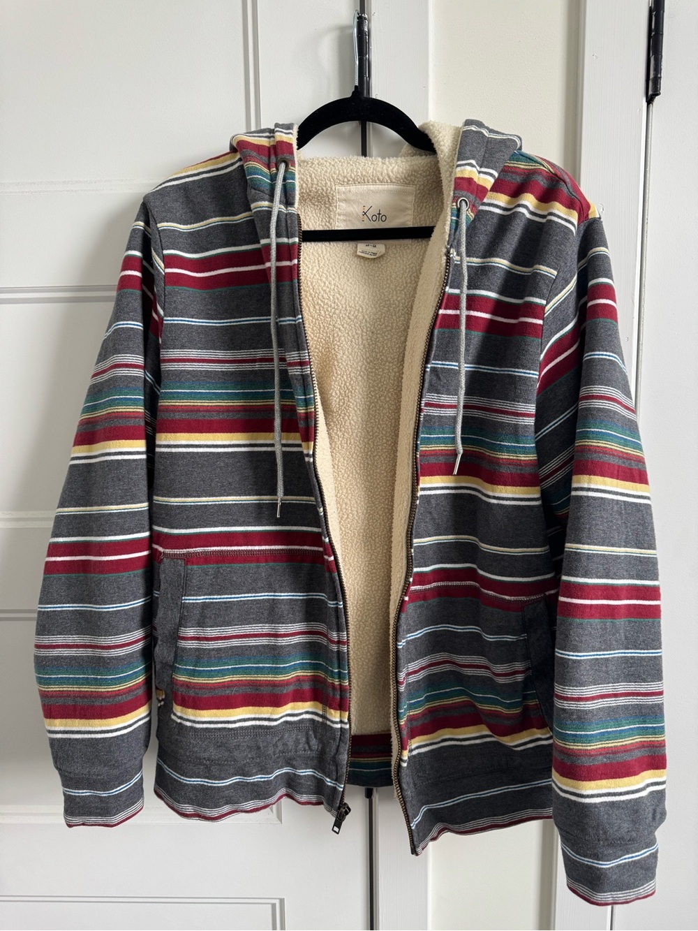 Koto Fleece Lined Striped Unisex Zip Up Hoodie